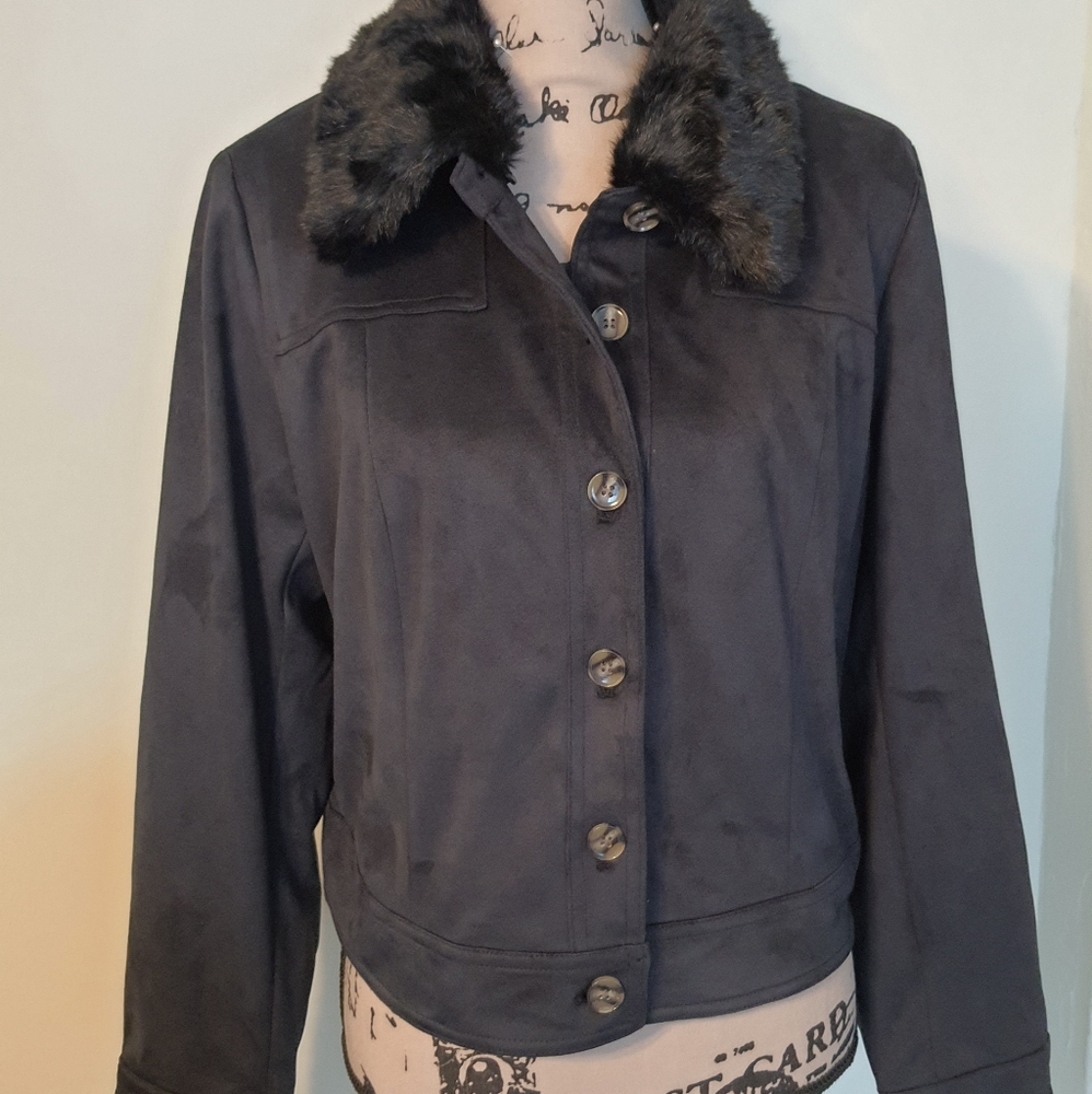 LISA RINNA - black faux suede jacket - NWOT